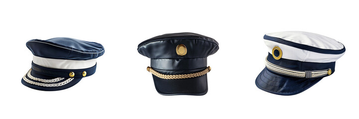 Set of Elegant Navy captain hat isolated on transparent background  (3)