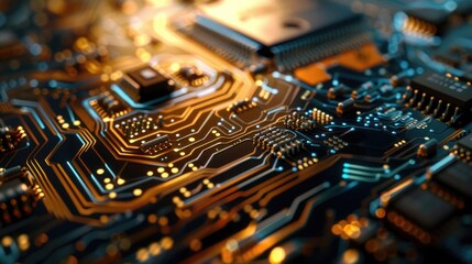 Poster - A close-up view of a computer circuit board showing intricate components and wires