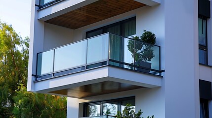 Wall Mural - Glass railing on modern building balcony