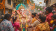 © tiagozr - Ganesha idol at outdoor Ganesh Chaturthi festival celebration.