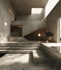 Wall Mural - Modern Minimalist Home Interior Design with Concrete Walls and Staircase