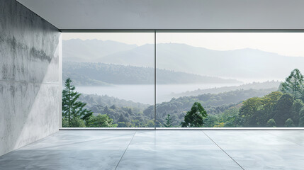 Wall Mural - Modern concrete building room platform and distant mountains