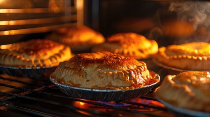 Wall Mural - Food Pies baked with selective focus in oven