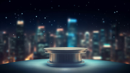 Wall Mural - podium for a new product against the background of blurred lights of the night city