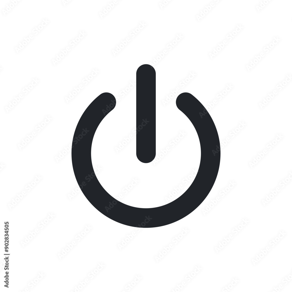 Simple black power button on white background. On/off classic energy ...
