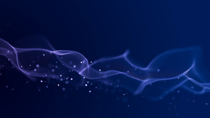 Poster - futuristic wave of musical particles. stream of running data. 3d rendering
