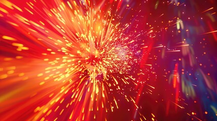 Poster - A bright red background with a burst of colorful fireworks, ideal for a festive and celebratory scene.