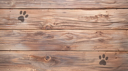 A wooden background with two paw prints on it