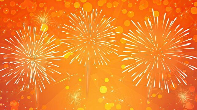 A fun orange background with a burst of vibrant fireworks, creating an exciting and celebratory scene.