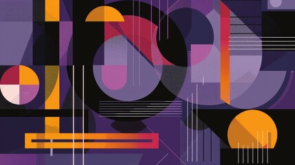 Poster - A purple background with geometric shapes and lines in contrasting shades, adding a modern and sophisticated touch.