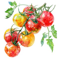 Poster - Colorful Watercolor Cherry Tomatoes. Fresh and Ripe Organic Vegetables for Healthy Cooking and Italian Cuisine