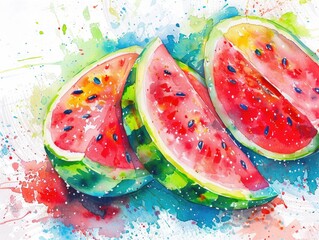 Canvas Print - Colorful Watermelon Flowers. Vibrant Watercolor Artwork of Refreshing Summer Fruit