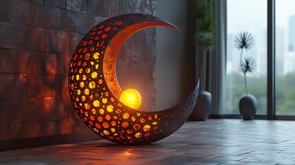 Islamic Arabian design background, crescent, moon, lantern.