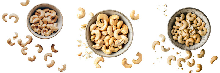 set of bowl of cashew nuts isolated on transparent background (2)