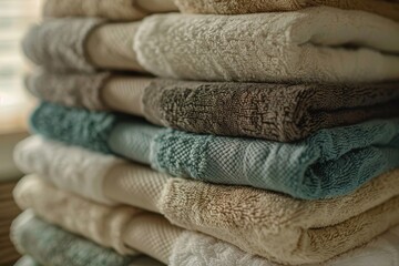 Wall Mural - a stack of plush textured bathroom towels in various colors