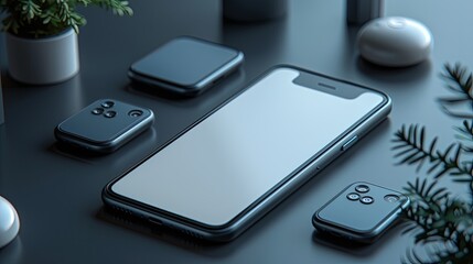 Wall Mural - ealistic smartphone mockup. Device UI/UX mockup for presentation template. . Cellphone frame with blank display isolated templates, phone different angles views. 3d isometric illustration cell phone