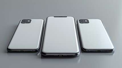 Wall Mural - ealistic smartphone mockup. Device UI/UX mockup for presentation template. . Cellphone frame with blank display isolated templates, phone different angles views. 3d isometric illustration cell phone