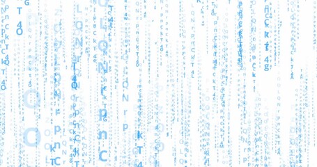 Matrix background: white background with blue letters and alphabets moving from top to bottom, side to side expanding view