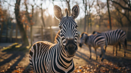 Wall Mural - close up zebras in the zoo