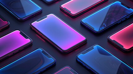 Wall Mural - ealistic smartphone mockup. Device UI/UX mockup for presentation template. . Cellphone frame with blank display isolated templates, phone different angles views. 3d isometric illustration cell phone