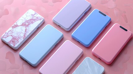 ealistic smartphone mockup. Device UI/UX mockup for presentation template. . Cellphone frame with blank display isolated templates, phone different angles views. 3d isometric illustration cell phone