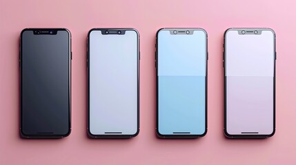 Wall Mural - ealistic smartphone mockup. Device UI/UX mockup for presentation template. . Cellphone frame with blank display isolated templates, phone different angles views. 3d isometric illustration cell phone