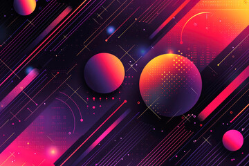 Poster - A vibrant abstract digital art piece features colorful celestial shapes and lines, invoking a futuristic feel with a mix of warm and cool colors.