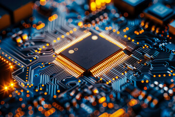 Poster - A detailed close-up view of a computer CPU circuit board, showcasing the intricate and complex design of modern microtechnology components.