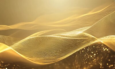 Wall Mural - A gold colored surface with many small gold colored dots. The surface is shiny and reflective. The image has a dreamy and ethereal quality to it