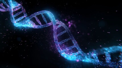 Glowing DNA Strand with Particle Effects.