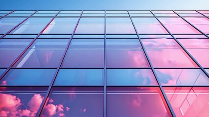 Aufkleber - This contemporary glass building captures the vibrant hues of the sunset.