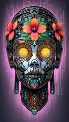 Wall Mural - Day of the Dead Womans Head mechanical cyborg illustration