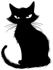 Silhouette of a halloween scary black cat, isolated 