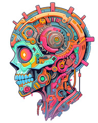 Wall Mural - Day of the Dead Womans Head mechanical cyborg illustration