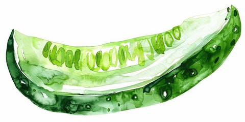 Canvas Print - Fresh Watercolor Cucumber Illustration, Green Vegetable Slice Isolated on White Background