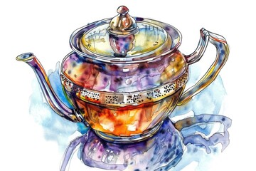 Canvas Print - Hand-drawn Tea Brewing Sieve in Watercolor Illustration on White Background