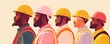 © piyapiya - Five diverse construction workers in hard hats stand in a row.