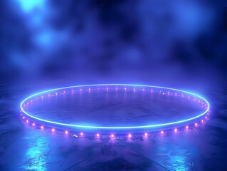 Poster - captivating neon blue circular light effect for modern sports gear and product concept displays