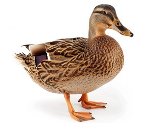 Duck Quacking. Female Duck, Brown Poultry, Adult Animal on White Background