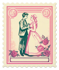 Wall Mural - PNG  Wedding Risograph style adult representation postage stamp.