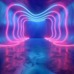 Poster - vibrant neon blue and pink gradient wave light background for lifestyle product displays