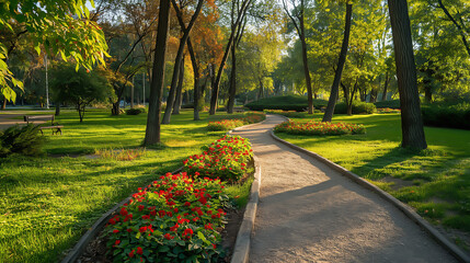 Wall Mural - A beautiful park with a walking path