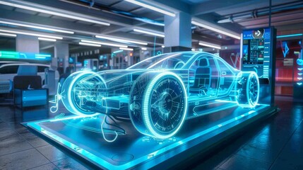 Wall Mural - Futuristic Autonomous Vehicle Lab with Transparent Self-Driving Car Prototypes and Advanced Navigation Systems.