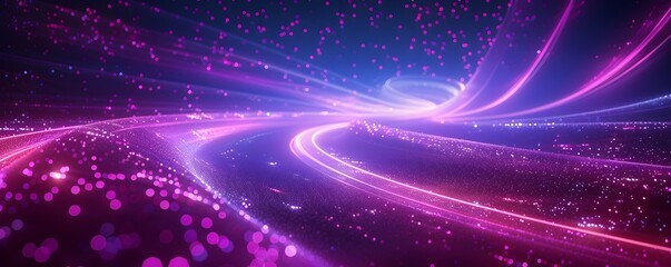 Sticker - Neon Purple Swirling Light Particles Backdrop for Modern Product Display or Tech Concept