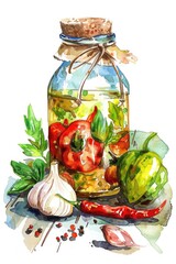 Canvas Print - Homemade Spicy Pepper Salad Dressing with Fresh Organic Ingredients