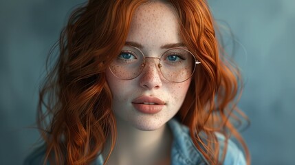 Wall Mural - Beautiful young woman with red hair and glasses