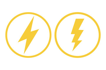 Poster - Lightning bolt icon isolated on white background. Black and yellow flash symbol, thunderbolt power icon. energy sign. vector illustration. Simple lightning strike sign
