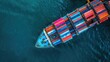 © Matcha_09 - Cargo container ship at sea port, viewed from above, highlighting international customs and smart logistics service concepts.