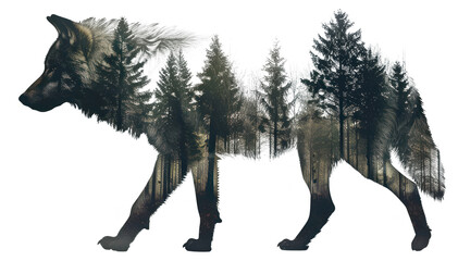 Canvas Print - PNG  Wolf silhouette forest double exposure