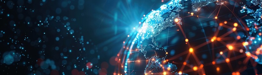 Wall Mural - a blue planet with a network of lines surrounding it. the planet is surrounded by a starry sky